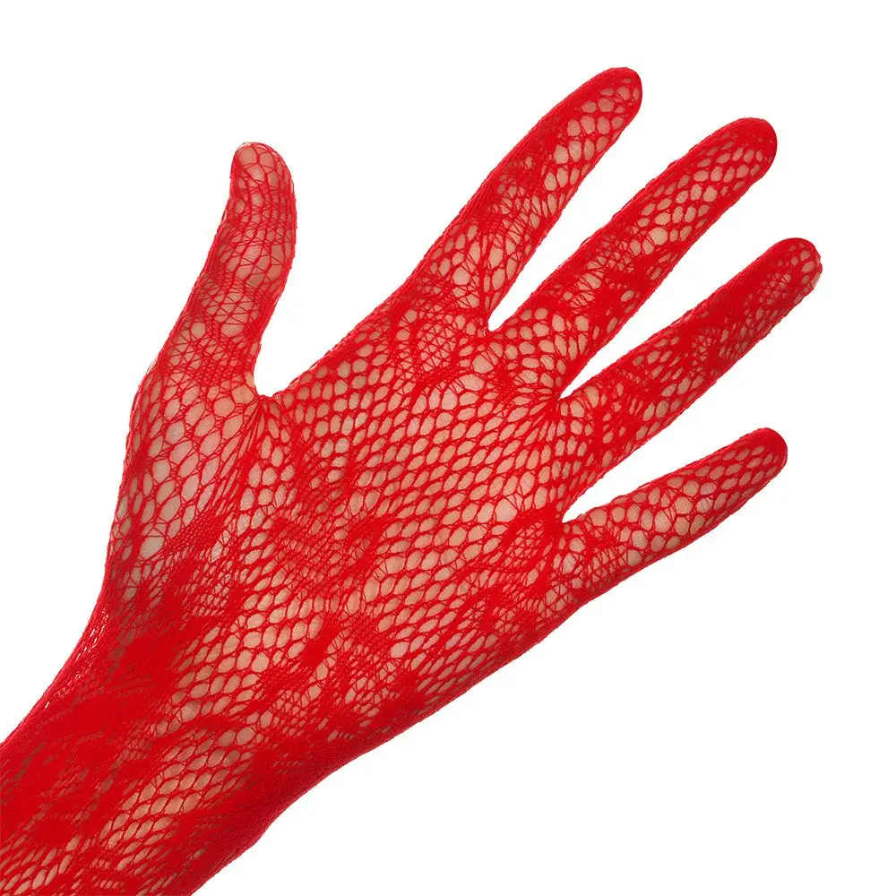 A Pair of Wedding Bride Stretchy Mesh Floral Christmas Halloween Gloves Lace Gloves Gothic Punk Mittens Fancy Dress