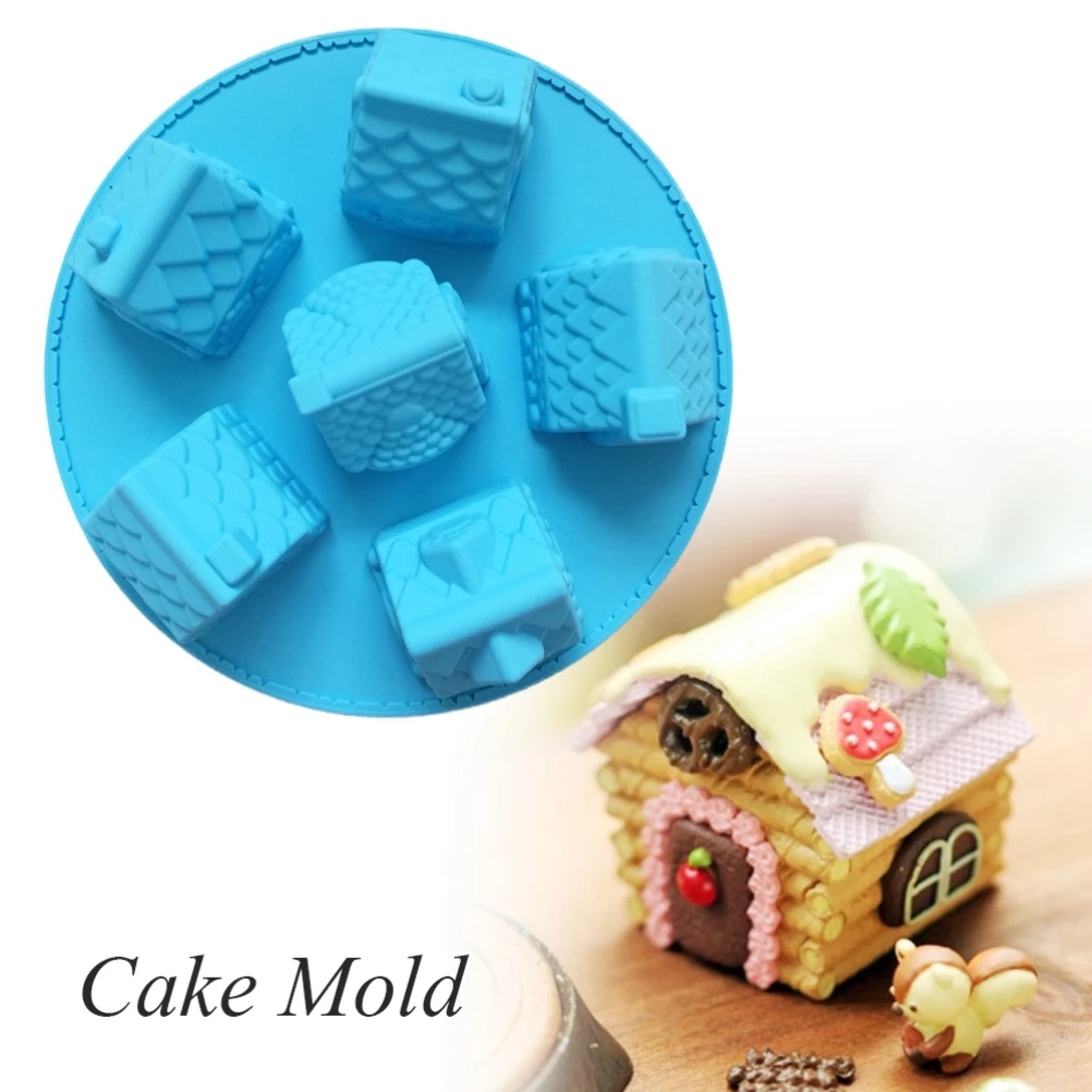 6-Cavity Silicone Christmas Gingerbread House Cake Mold Chocolate Ice Cream Mold for Festival Baking Tool Random Color