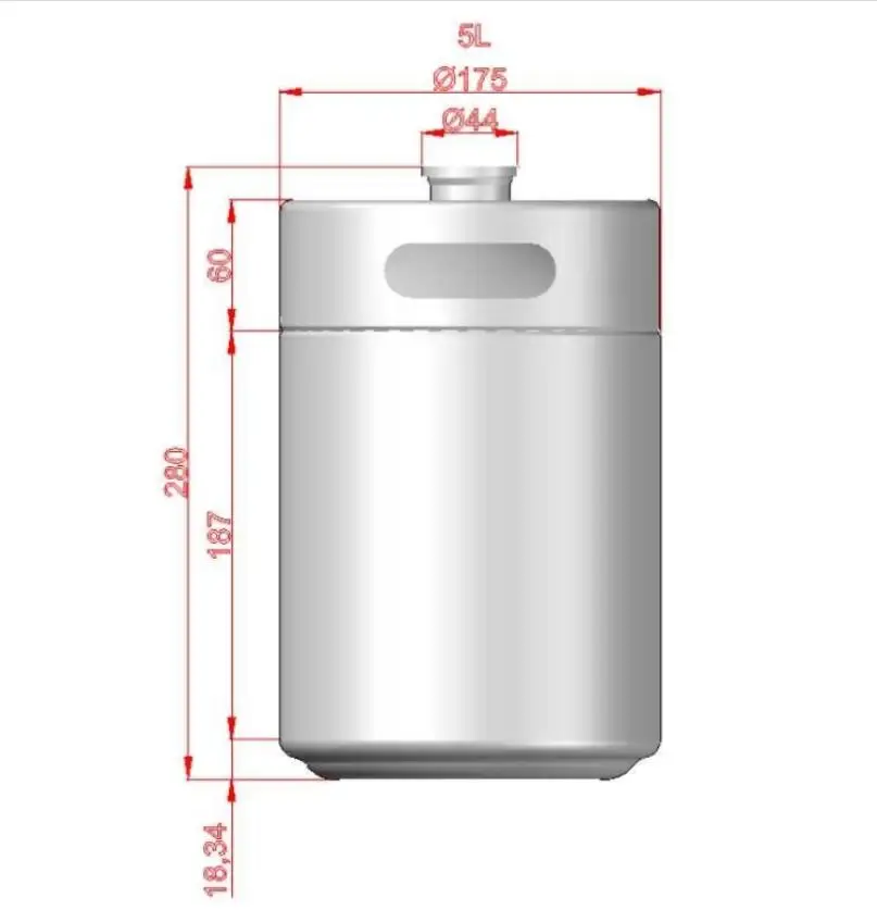 KegLand Mini Keg - 5L (175mm X 280mm) Beer Brewing