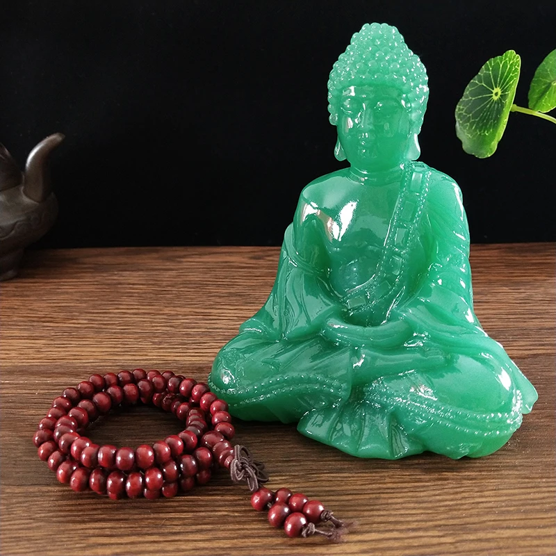 Buddha Statue With Necklace Ornament Lucky Feng Shui Meditation Buddha Sculpture Man-made Jade Stone Home Office Decoration Gift