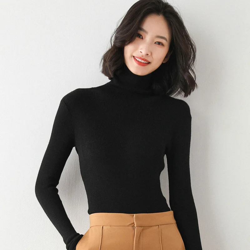 MRMT 2024 Brand New Woman Korean Version Solid Color Slimmed Women's Hundred High Necked Knitwear Pile Collared Sweater Women