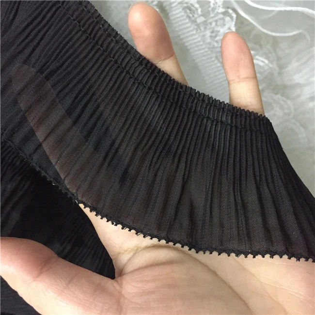 Luxury White Black Pleated Chiffon Folded Sewing Lace Fabric Ribbon Trim Edge For Dress Collar Fringe Applique Guipure Supplies