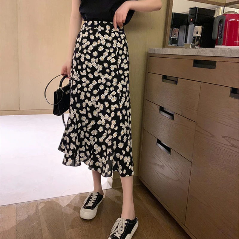 Summer Fashion Daisy T-shirt Dress Set Korean Graceful Women Sleeve Skirt Suit 2023 New Girls Date Clothing Sets Lady Black Tops