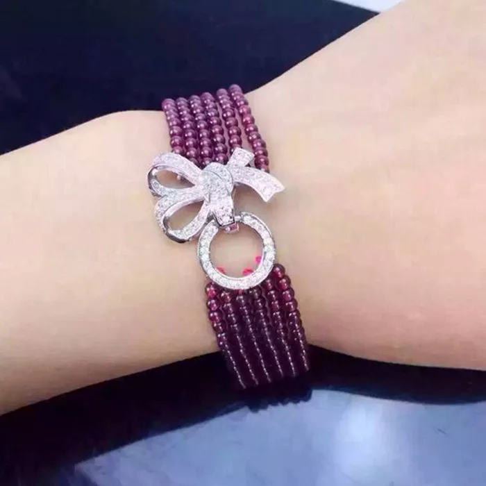 

925 silver button accessories buckle garnet butterfly zircon large pearl button multi-row fancy buckle bracelet