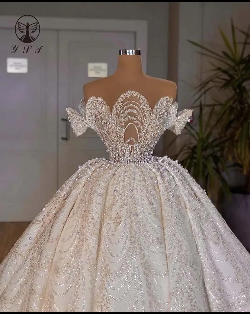 Vestidos De novia elegantes, vestido De fiesta De manga corta con cuello redondo, tela brillante, ilusión