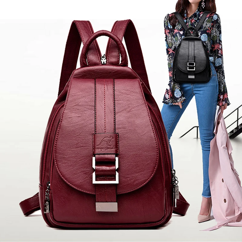 Hot Women Leather Backpacks Female Vintage Backpack For Teenage Girls School Chest Bag Travel Bagpack Ladies Sac A Dos Back Pack