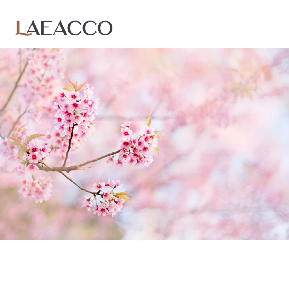 Laeacco Pink Spring Flowers Light Bokeh Love Newborn Portrait Scene Photography Background Photo Backdrop Photo Studio Photocall