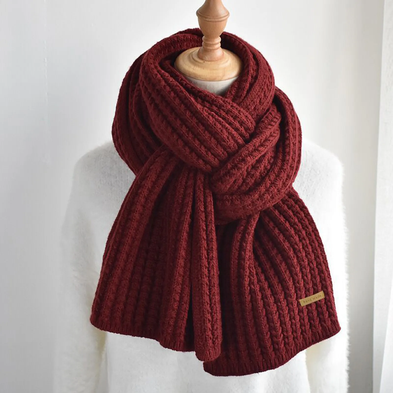 Fashion Winter Warm Scarf Ladies Knitted Scarf Winter Fashion Double Knitted Soft Woolen Thickening Warm Длинный шарф 180CM