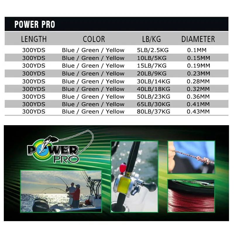 2019 POWER PRO Braided Fishing Line - Length:275m/300yds, Diameter:0.23mm-0.43mm,Size:20-80lb Super PE Braided Line Fishing