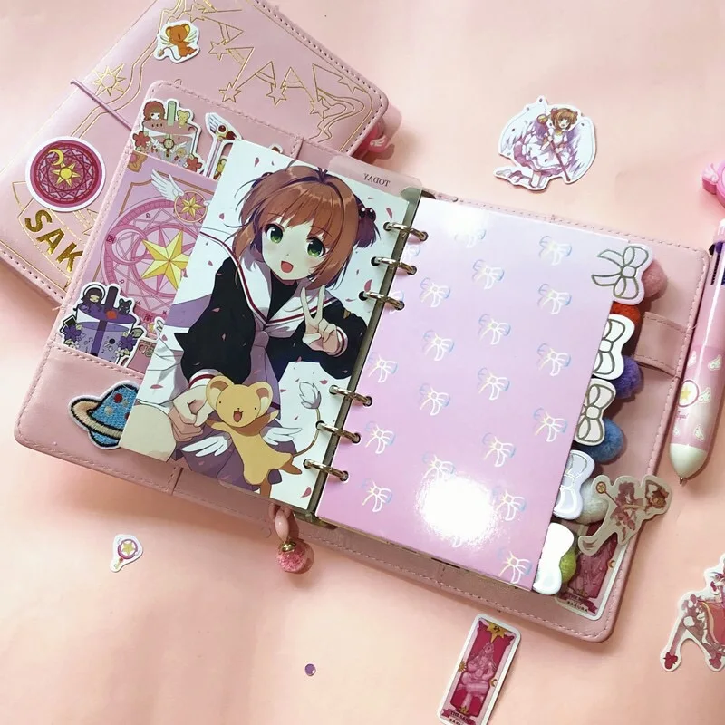 Japoński Sakura różowy czerwony fioletowy Anime luźny liść Notebook Kawaii Travel Journal podręcznik spiralny A6 śliczny terminarz planer Organizer