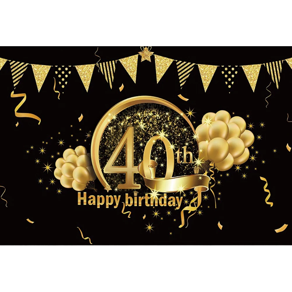 Laeacco-Fondo de fotografía para Celebración de 40 cumpleaños, telón de fondo con globos dorados, brillos, póster, retrato personalizado