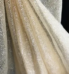 Special Seersucker White Apricot Champagne Color Thick Glitter Sparkling Sequined Yarn Wedding Designer Fabric