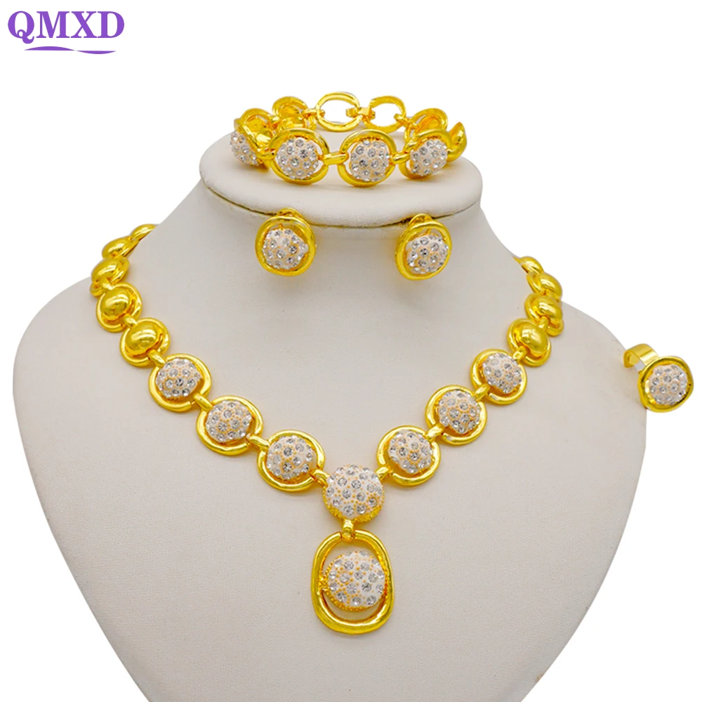 

Dubai Jewellery Set Gold Color Necklace Bracelet Ring Earrings For Women Wedding African Jewelry Sets Bridal Jewelry 2023