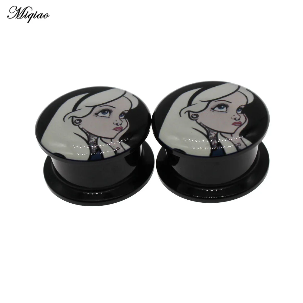 Miqiao 2pcs Trendy Explosion Style Acrylic Ear Pinna Anime Girl Double Horn Design Ear Amplifier 6mm-25mm Body Piercing Jewelry