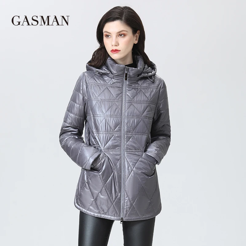 GASMAN 2022 NEW Spring Autumn Jackets Short fashion zipper Women coat Lightweight warm Women\'s jacket Hooded outwear 81071