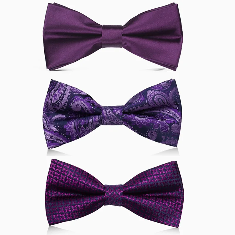 

2024 Brand New Fashion Men's Bow Ties Wedding Double Fabric Purple Pattern Bowtie Banquet Host Party Butterfly Tie with Gift