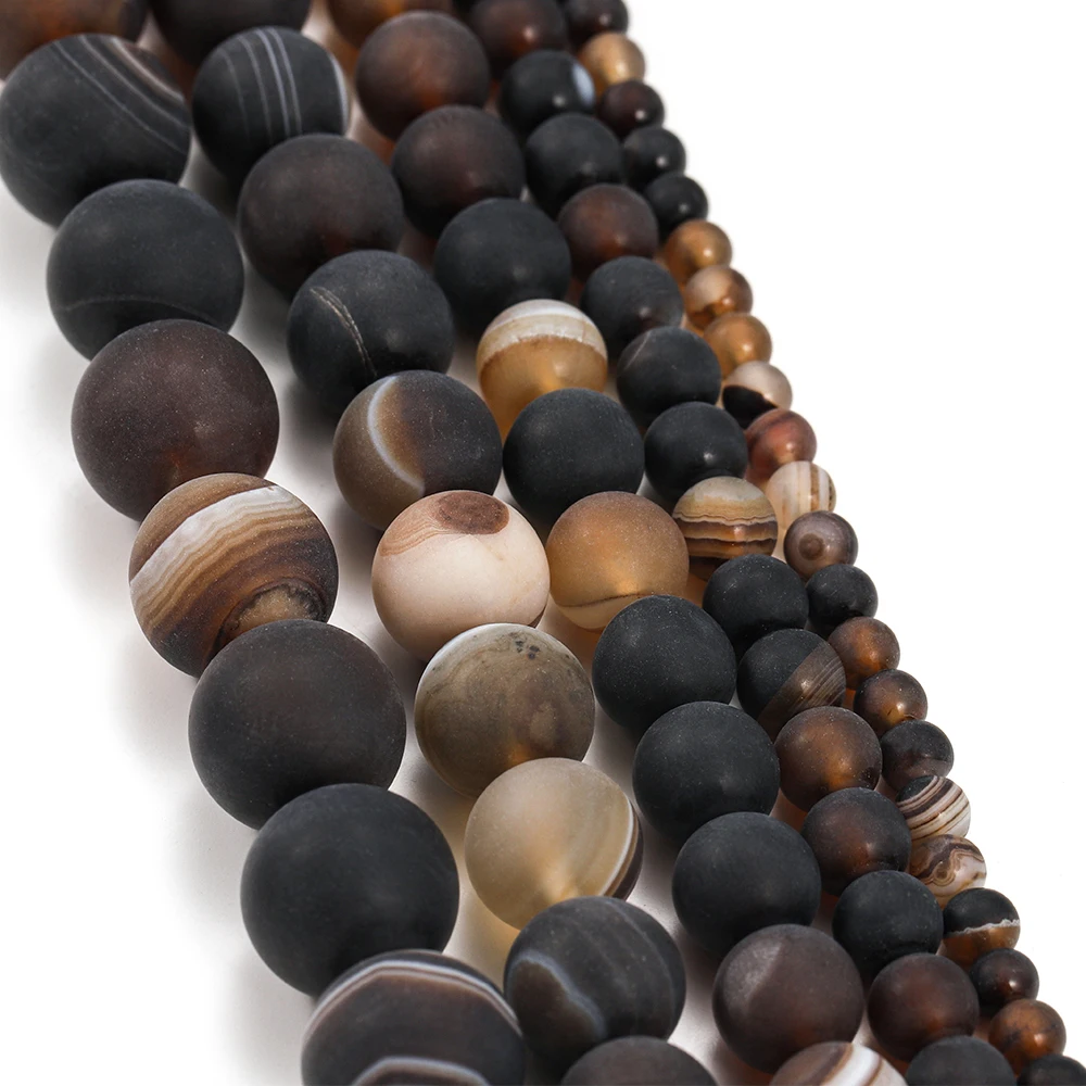 1 Strang Naturstein Matte Kaffee Streifen Achate Perlen Naturbraun Lose Spacer Perlen für Schmuckherstellung Armband Auswahlgröße