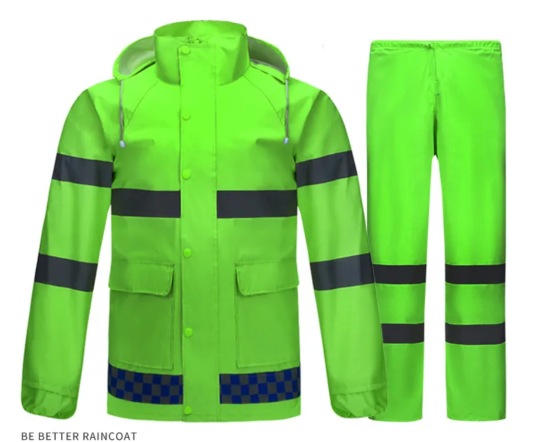 Reflective raincoat rain pants suit patrol warning split rain poncho