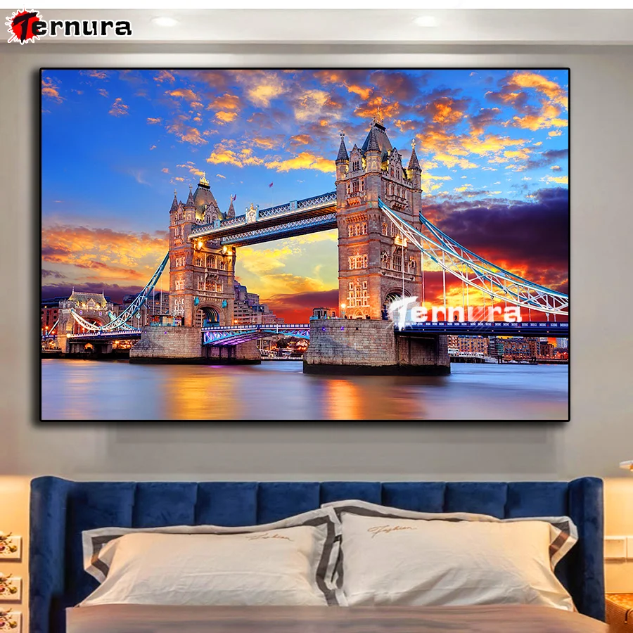 

Городское здание 5D DIY Алмазная картина Башня Мост Вышивка крестиком Полный квадратный дрель Вышивка Пейзаж Мозаика Декор со стразами