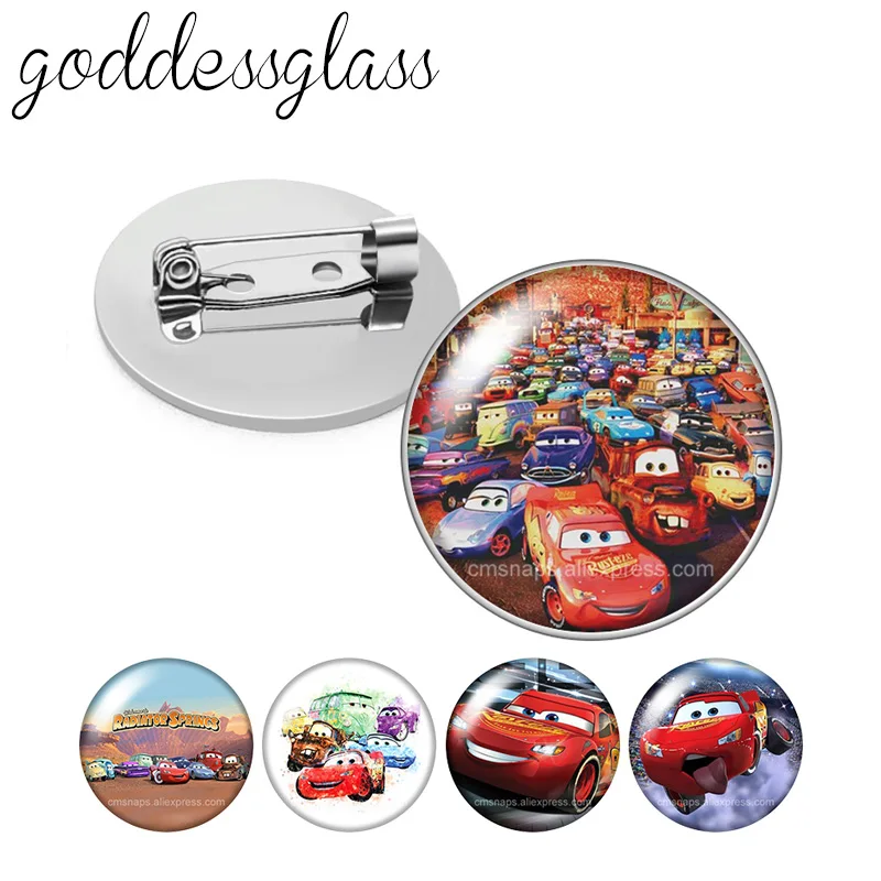 Disney Pixar McQueen Mater Jackson Matt Round cabochon Brooch pinback button Bag Clothes Denim Jeans Lapel Pin Badge Jewelry