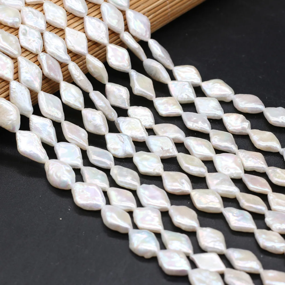 Natural Freeform Rhombus Pearls Beads White Baroque Perles for Jewelry Making DIY Bracelet Necklaces Accessories 14'' Strand