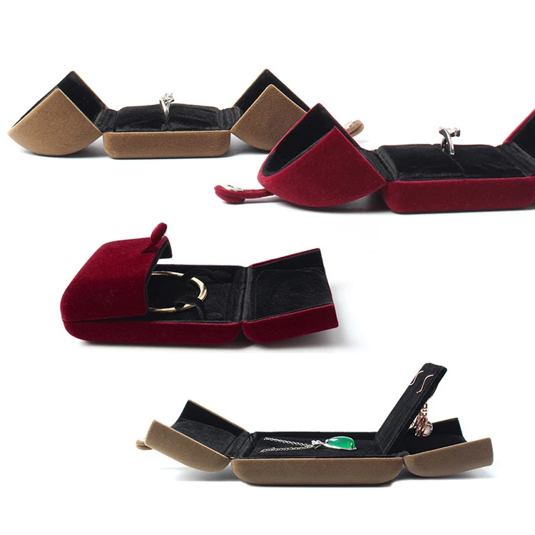 High-Grade Velvet Button Mongolian Double Open Jewelry Box Velvet Ring Ring Bracelet Necklace Packaging Jewelry Box