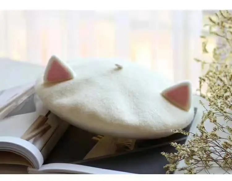VISROVER Neue Unisex Kind Baskenmütze Nette Katze Form Hut Winter Kappe Herbst Punk Baskenmütze Hut Kaninchen Solide Kinder Großhandel Baskenmütze Geschenk – Detail 4