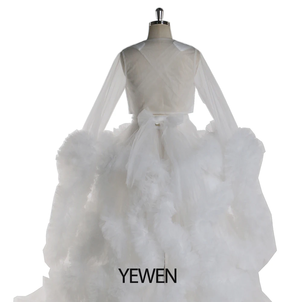 Elegant 1M Train White Tulle Gown with Voluminous Ruffles Wedding Dress Maternity Gowns for Photoshoot Baby Shower Robes YEWEN