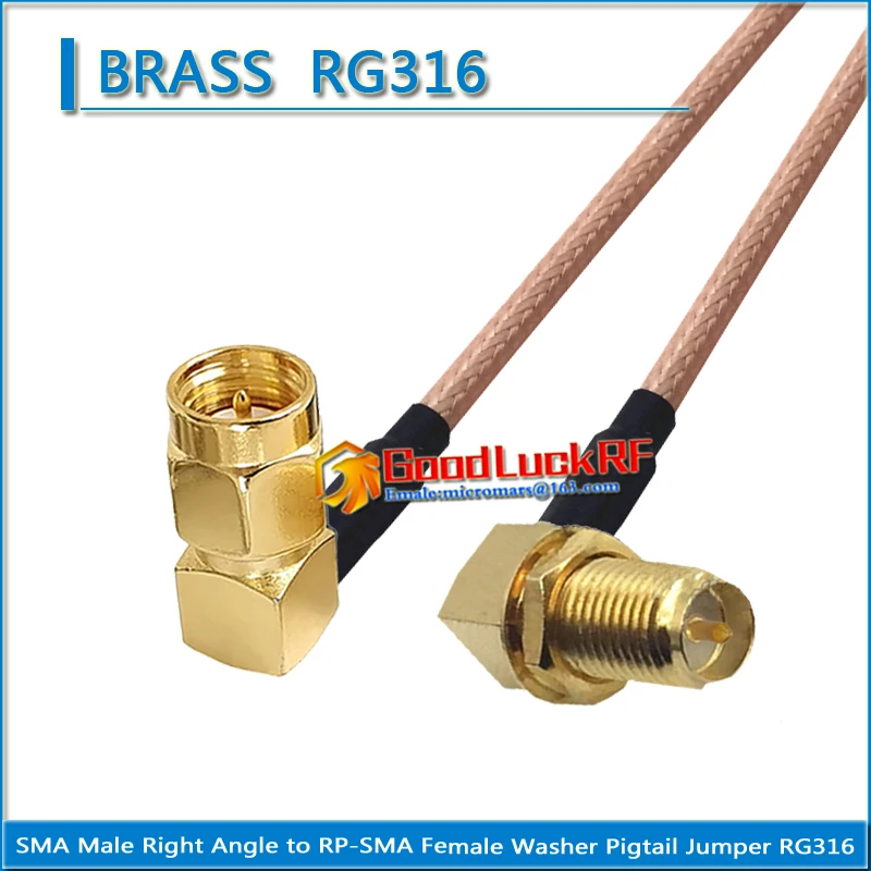 

SMA Male Right Angle 90 Degree to RP-SMA RPSMA RP SMA Female Washer Nut Right Angle Pigtail Jumper RG316 extend Cable low loss