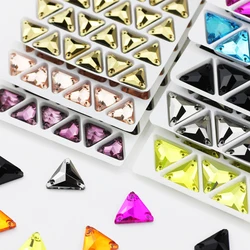 All colors sew-on rhinestones tri-angle flatback glass sewing rhinestone 3 holes glass stone for DIY wedding dress Accessories