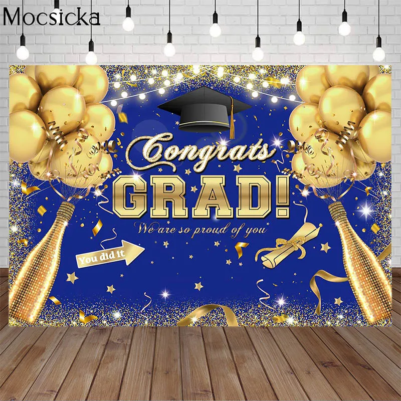 Chúc Mừng Lớp 2022 Sinh Viên Tốt Nghiệp Chụp Ảnh Phông Nền Đen Vàng Lấp Lánh Congrats Tốt Nghiệp Đảng Nền Photozone