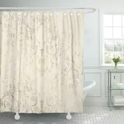 Silver Nature Damask Floral Pattern Victorian Antique Wall Royal Shower Curtain Waterproof Polyester Fabric 60 x 72 inches Set