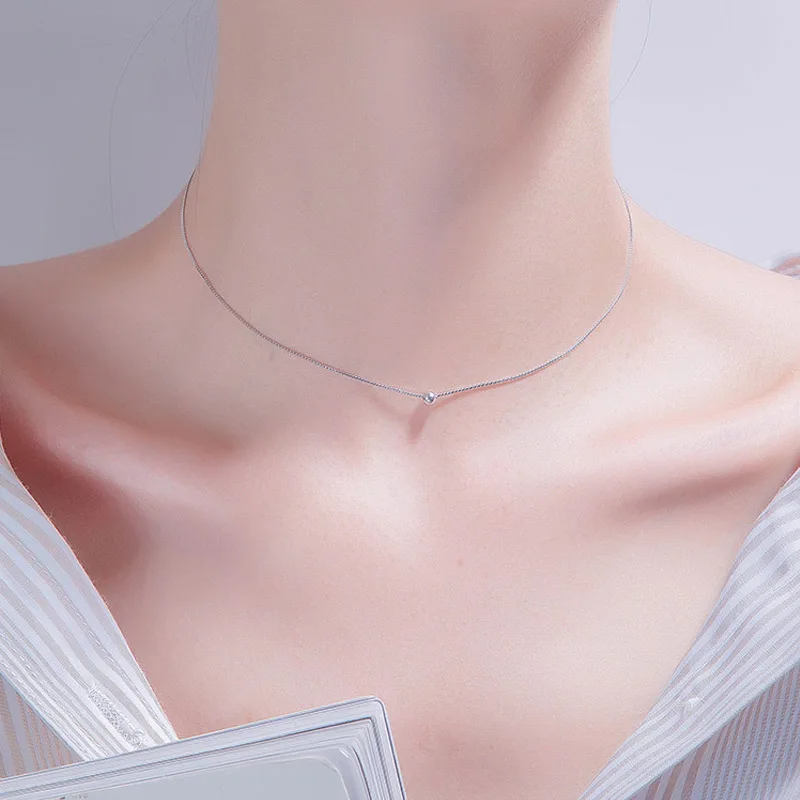 925 Sterling Silver Choker Necklaces Women Fine Jewelry Wedding Accessories Geometric Pendant Beads Necklace Wholesale