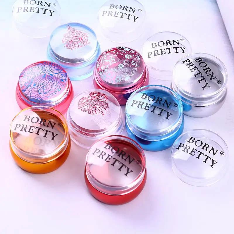 Born pretty carimbo de silicone transparente, alça metálica, carimbo para arte em unhas com conjunto de raspador para estampagem de placas, selos para unhas