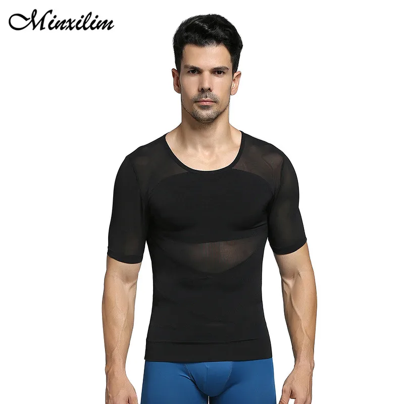 Minxilim Man Undershirt Seamless Slimming Body Shaper Men\'s Compression Shirt Shaperwear Workout Clothes Abs Abdomen Slim Tees