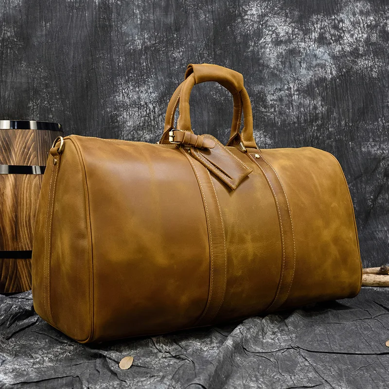 Luufan Big Capacity Genuine Leather Men Travel Bag Vintage Crazy Horse Leather Male Travel Duffel leather Luggage weekend bag