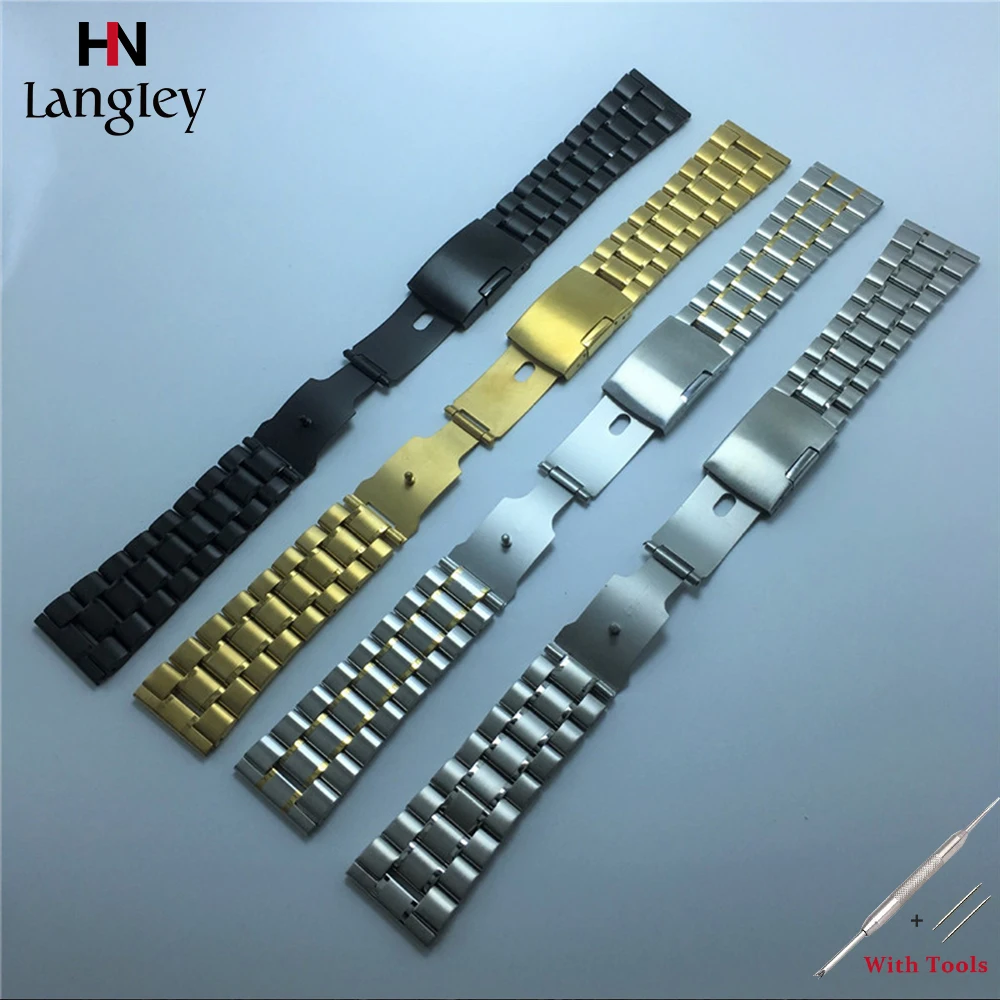 Solid Stainless Steel Watchband For Men Women Watches Metal Straps 14mm 16mm 18mm 19mm 20 21mm 22 24mm 26mm Folding Buckle Band