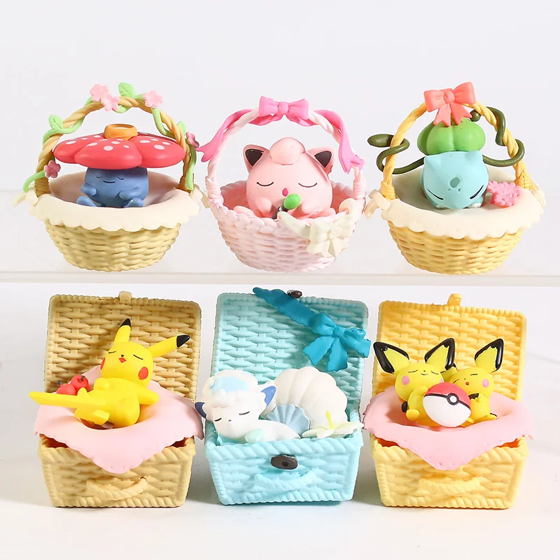 Pokemon Utatane Basket Vulpix Pichu Jigglypuff Bulbasaur Vileplume PVC Figures Toys 6pcs/set