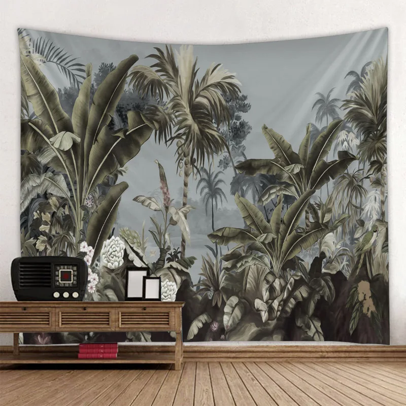 Tropical plants jungle animals tapestry retro landscape wall hanging mandala psychedelic wall covering yoga bohemian decoration