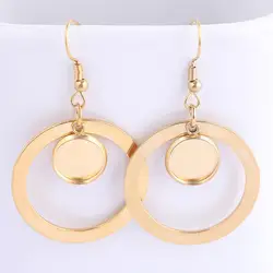6pcs 10mm Stainless Steel Gold Plated Dangle Earring Cabochon Base Setting Bezel Blanks With Circle Hoops Diy Earrings Materials