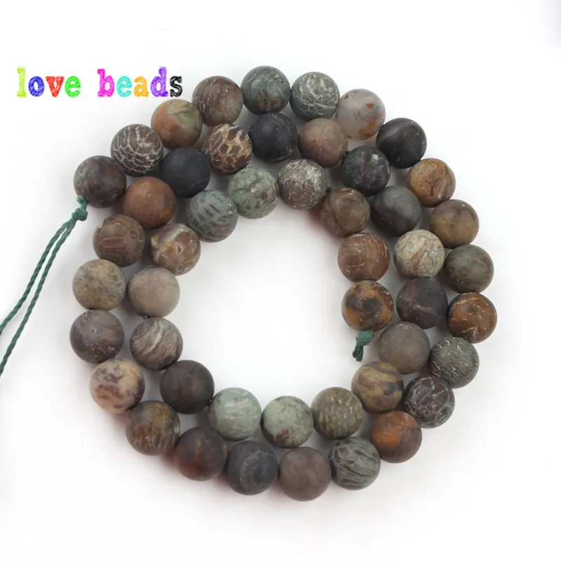 Natural Matte Stone Beads 6/8/10mm Dull Polish Snakeskin Japsers Brown Round Beads for Jewelry Making DIY Bracelet Necklace 15\'\'