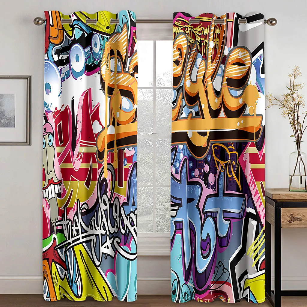 Colorful Graffiti Blackout Curtains for Living Room Drapes Decor Bedroom Darkening Window Curtains Cortinas Para La Sala カーテン