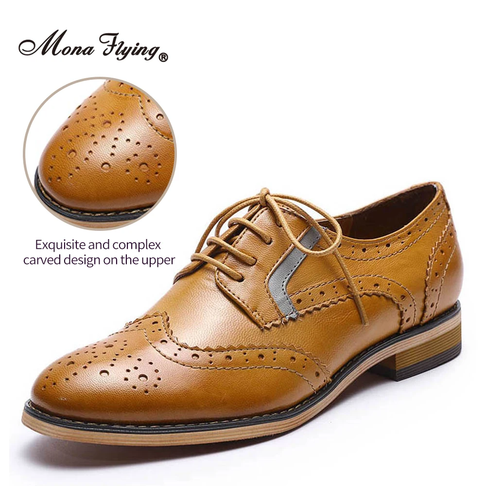 Mona Flying Women Premium Leather Wingtip Oxfords Brogue Comfort Ręcznie robione sznurowane buty dla pań FLX18-20