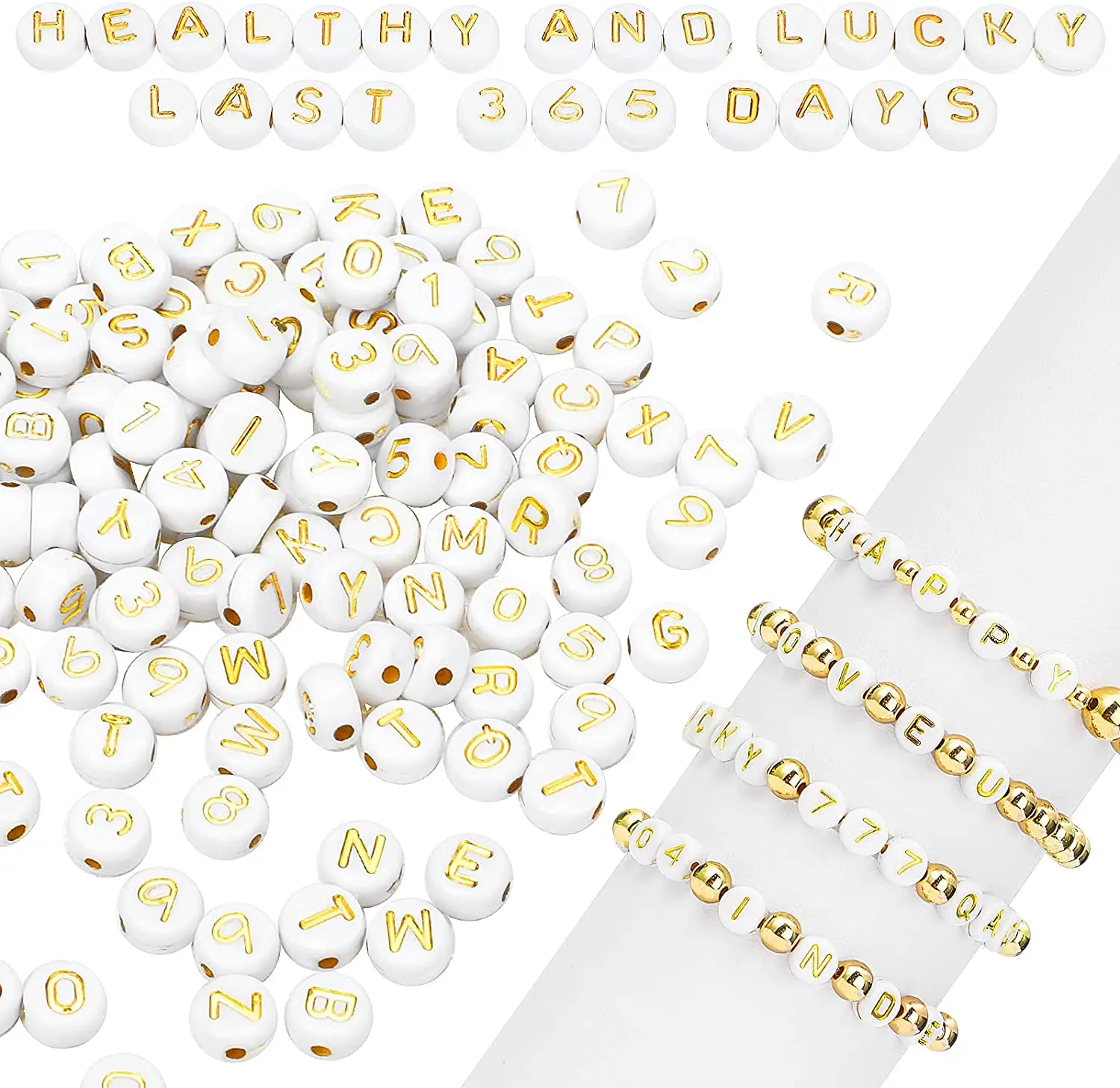 100/200/300/500PCs Mixed White Gold Color Acrylic Alphabet/Letter Round Beads For Jewelry Making diy Handmade Bracelet Necklace