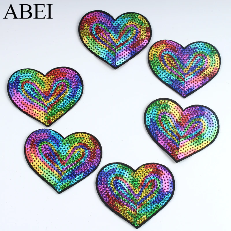 10pcs Big Heart Patches For Suits Apparel Clothes Decoration DIY Sequined Glitter Stickers Sewing Accessories