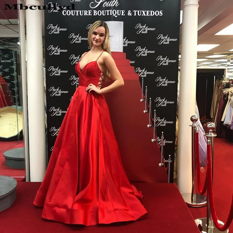 

Mbcullyd Cross Backless Red Prom Dresses Long 2023 Elegant Satin A-line Formal Vestido De Festa For Women Cheap Under 100