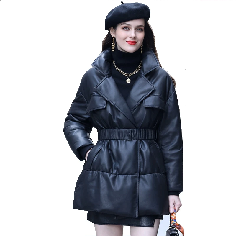 

European Genuine Sheepskin Leather Suede Coat Duck Down Lingning Winter Women Outerwear Suit LF21023BM