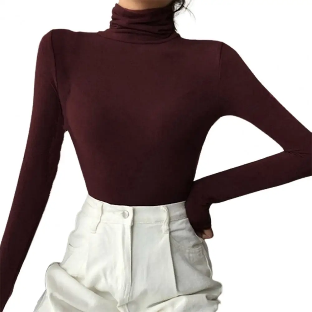 Pullover Tops Slim-fit Thermal Women Blouse Solid Color Turtleneck Long Sleeve Sweater Blouses Shirt Base Top