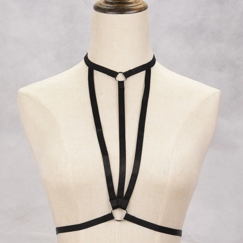 女性のためのサスペンダーベルト付きハーネスブラ,黒,セクシーなランジェリー,ゴスのレイブ,伸縮性,調整可能