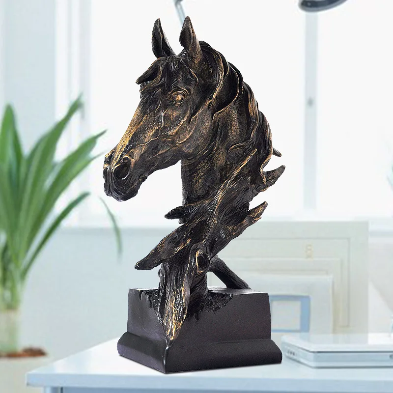 

Nordic Furnishings Office and Home Resin Material Imitation Bronze Horsehead Living Room Hotel Decorations 40 Cm High